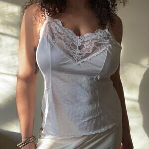 90s vintage white lace cami tank satin